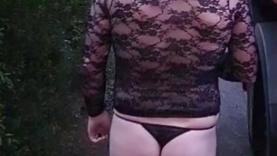 Sissy crossdresser in layby