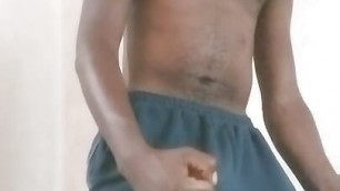 Kenyan Hairy Cute male stroking his dick Inthe morning as he flexes his muscles on camera