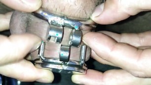 Chancing normal chastity to micro chastity cage with penis plug