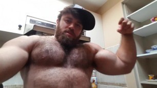 Big Muscle Bear Bodybuilder Horny and Loving his Massive Gains.