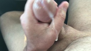 Jacking and Cumming my 7.5" Shaved Smooth Cock in my Car