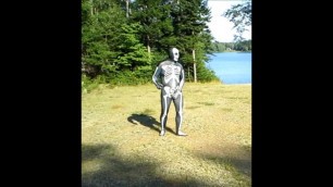 Armed Zentai Skeleton Outdoors in the Sun