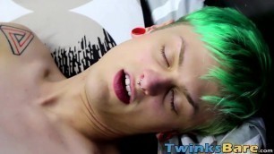 Twink sucks off his green haired friend and rides him raw