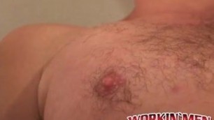 Hairy mature stud tugs on his dick and explodes with jizz