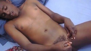 Skinny Black Amateur Masturbates on Bedgay