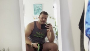 Hairy Muscle Bear Koby Falks Flogs His Thick Uncut Cock and Unloads Onto a Pair of Bonds Briefsgay