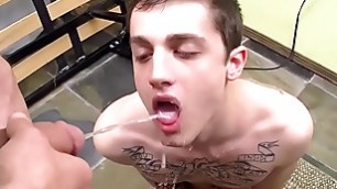 Tattooed twink Chris Porter fucked and peed on in gay group